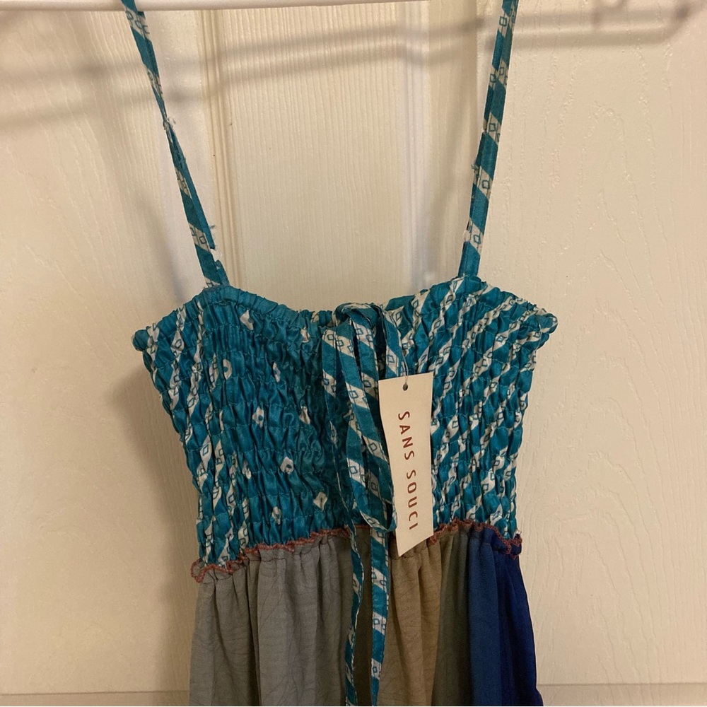 Sans Souci 100% Silk Multitexture Ruffle Boho Patchwork Maxi Dress Size M - Picture 5 of 14